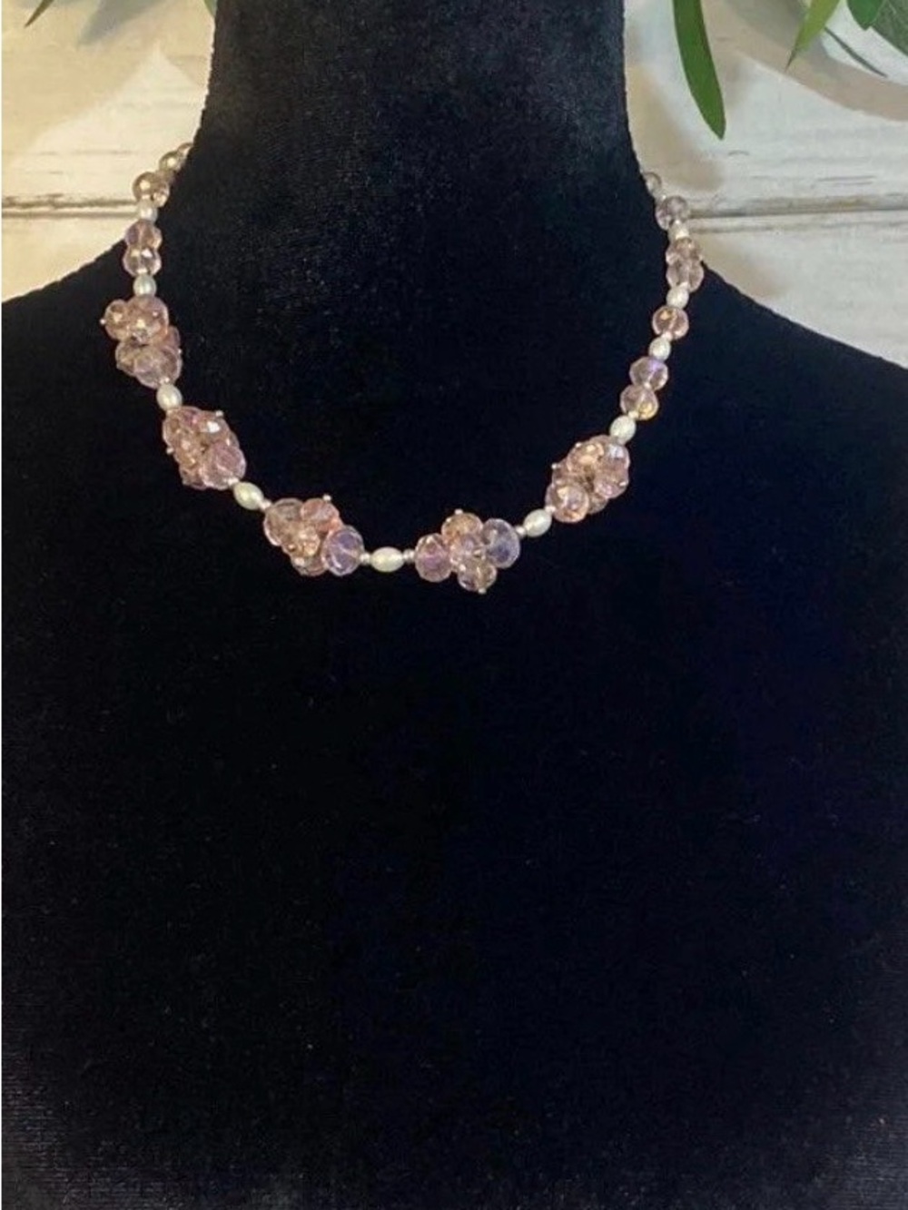 Pink Iridescent Beaded w/Pearls Necklace